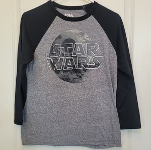 STAR WARS Boy XL long raglan sleeve graphic tee shirt gray black white